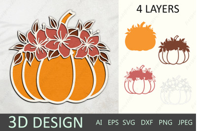 3d layered pumpkin and fall leaves svg, Thanksgiving decoration