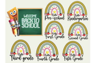 Hello Back To School Rainbow Embroidery Bundle