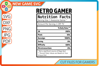 Retro gamer nutrition fact SVG | 90s gamer t-shirt digital file PNG