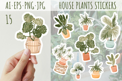 House plants stickers&2C; boho plants&2C; potted plants