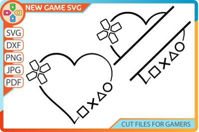 Split monogram heart for gamers SVG | Game controller shaped heart PNG