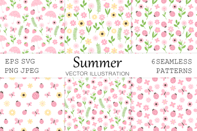 Flowers pattern. Ladybug pattern. Summer pattern