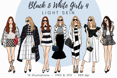 Black and white girls 4 - light skin Watercolor Fashion Clipart