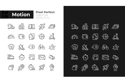Motion pixel perfect linear icons set for dark, light mode