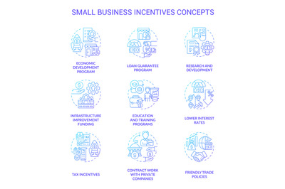 Small business incentives blue gradient concept icons set