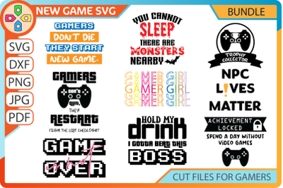 Gamer Quote SVG Bundle | 9 funny gaming sayings cut files PNG DXF