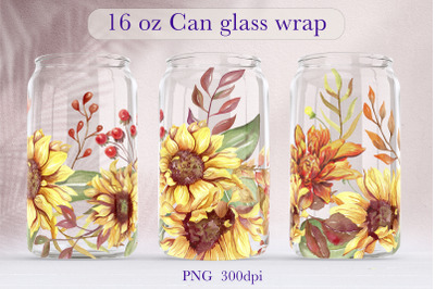 Sunflower Glass can Wrap Fall sublimation libbey Can design