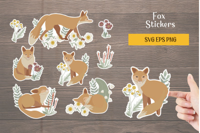Cute Foxes and flowers Stickers, Printable Stickers SVG