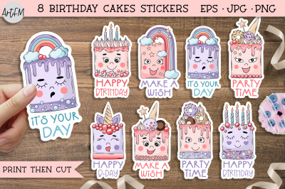 Birthday Printable Stickers | Kawaii Cakes Sticker Bundle