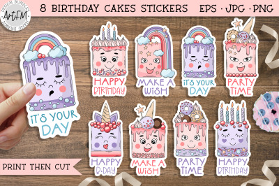 Birthday Printable Stickers | Kawaii Cakes Sticker Bundle