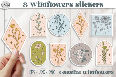 8 Mystical Printable Stickers | Wildflower Sticker Bundle