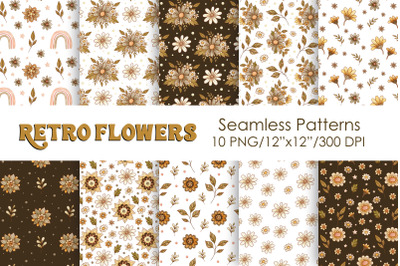 Retro flowers seamless patterns.
