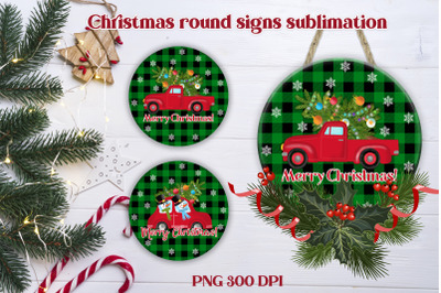 Christmas round signs sublimation | Christmas front door sign