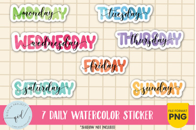 7 Daily Watercolor Sticker, personal stickers