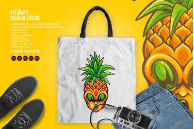 Pineapple fruit alien head cartoon illustrations