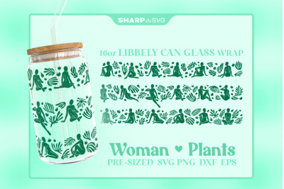 Woman and Plants SVG Can Glass Wrap SVG 16oz Libbey Beer