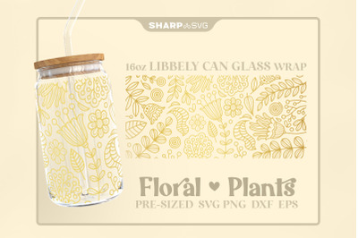 Floral Plants SVG Can Glass Wrap SVG 16oz Libbey Beer