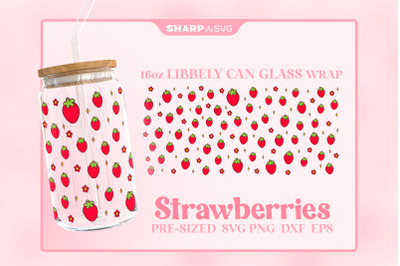 Strawberries Pattern SVG Can Glass Wrap SVG 16oz Libbey Beer