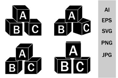 SVG set of ABC Cubes, letter blocks, clipart for print