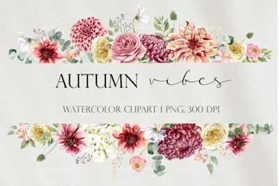 Watercolor Floral Frame Clipart Fall Wedding Autumn Border png Harvest