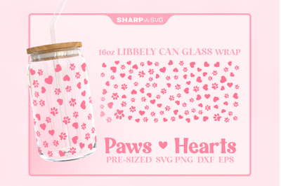 Paws and Hearts SVG Can Glass Wrap SVG 16oz Libbey Beer