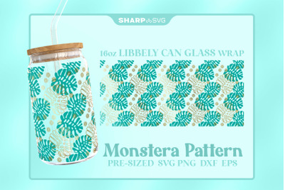 Monstera Pattern SVG Can Glass Wrap SVG 16oz Libbey Beer