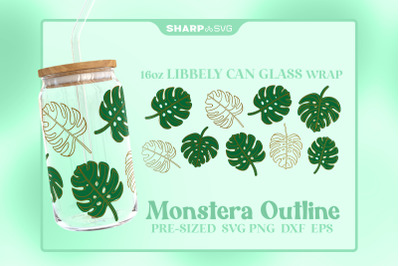 Monstera Outline SVG Can Glass Wrap SVG 16oz Libbey Beer