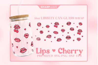 Lips and Cherry SVG Can Glass Wrap SVG 16oz Libbey Beer