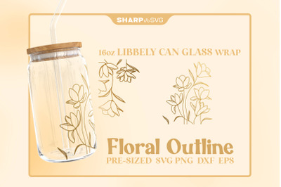 Floral Outline SVG Can Glass Wrap SVG 16oz Libbey Beer