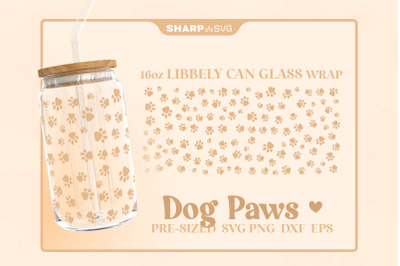 Dog Paws SVG Can Glass Wrap SVG 16oz Libbey Beer Glass