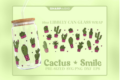 Cute Cactus SVG Can Glass Wrap SVG 16oz Libbey Beer Glass
