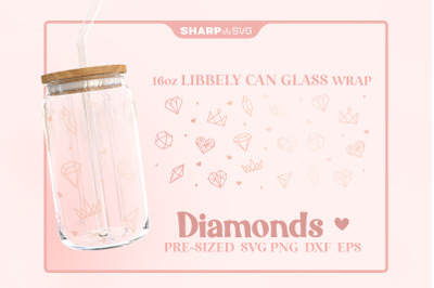 Diamonds SVG Can Glass Wrap SVG 16oz Libbey Beer Glass