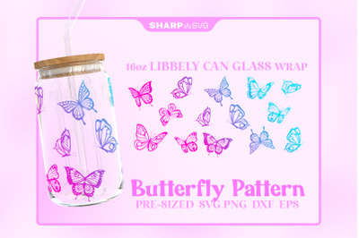 Butterfly SVG Can Glass Wrap SVG 16oz Libbey Beer Glass