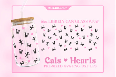 Cats and Hearts SVG Can Glass Wrap SVG 16oz Libbey Beer Glas