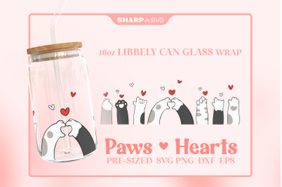 Paws and Hearts SVG Can Glass Wrap SVG 16oz Libbey Beer Glas