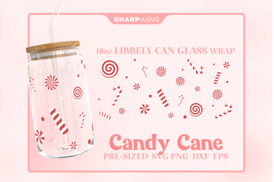 Candy Cane SVG Can Glass Wrap SVG 16oz Libbey Beer Glass