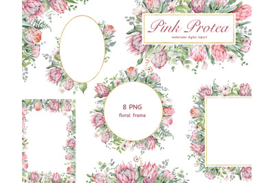Watercolor floral wedding Clipart for invitation. pink protea
