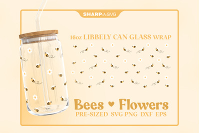 Bees and Flowers SVG Can Glass Wrap SVG 16oz Libbey Beer Glas