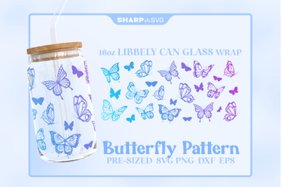 Butterfly SVG Can Glass Wrap SVG 16oz Libbey Beer Glass