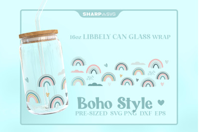 Boho Rainbow SVG Can Glass Wrap SVG 16oz Libbey Beer Glass