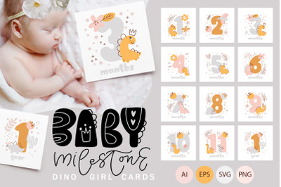 Baby Milestone Dino Girl Cards