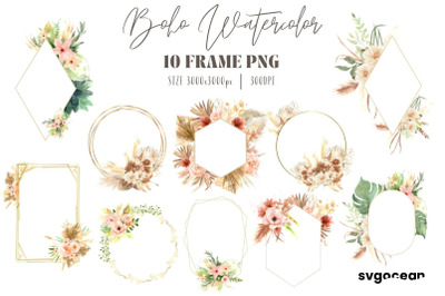 Boho Flowers Watercolor Frame Bundle