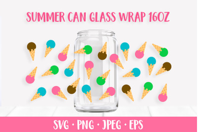 Ice cream can glass wrap SVG. Summer glass can design