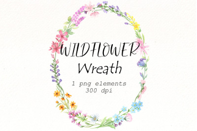 Wildflower Wreath Clipart , Watercolor summer flower frame