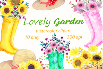 Floral wellington Boots watercolor clipart | Farm clip art.