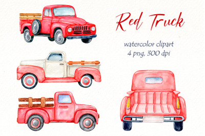 Red Truck PNG Clipart, Watercolor Vintage Pickup trucks.