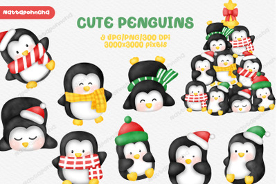 watercolor cute penguins