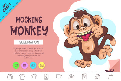 Cartoon Mocking Monkey. Crafting, Sublimation.