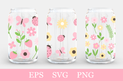 Flowers Can Glass Wrap sublimation. Flower Can Glass 16 oz