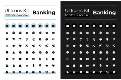 Banking glyph ui icons set for dark, light mode